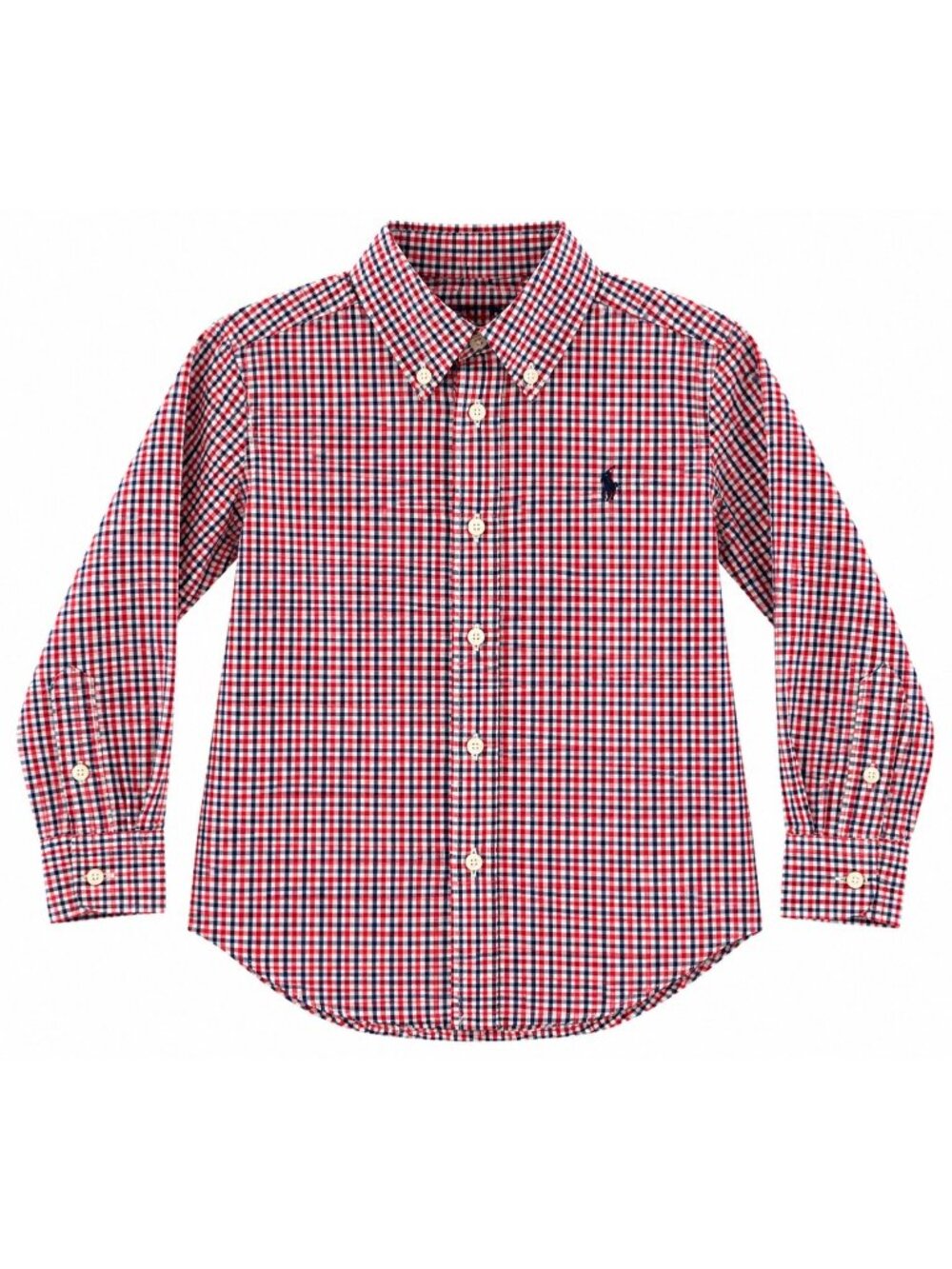 Ralph Lauren Boys Red & Blue Gingham Long Sleeve Button-Down Shirt Size 6 100% C
